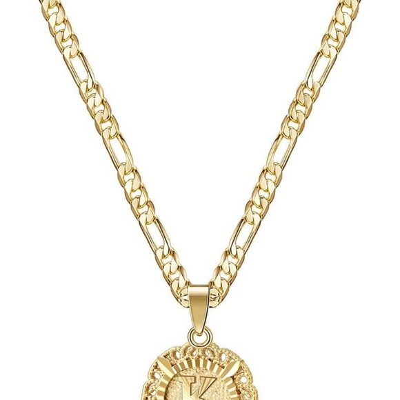 Initial Necklaces for Women, 14K Gold Plated Round Letter Pendant Capital Monogr - Picture 1 of 8